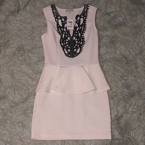 Charlotte Russe black and white faux leather trim dress